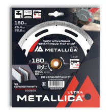 Диск алмазный ТОНКИЙ несегментный METALLICA Ultra 180x25,4/22,2 мм, H=10 мм по керамограниту Диск алмазный ТОНКИЙ несегментный METALLICA Ultra 180x25,4/22,2 мм, H=10 мм по керамограниту