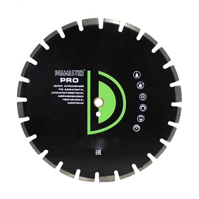 Диск алмазный сегментный Diamaster Pro 350x25,4 (40x3,2x10/16) мм 21z (асфальт, wet, dry)