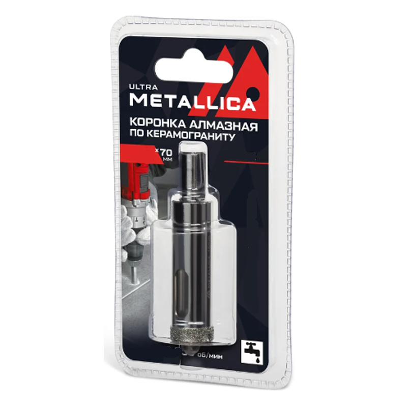 Коронка алмазная METALLICA Ultra 16х70 мм, #46, с сверлом, по керамограниту, плитке, в блистере