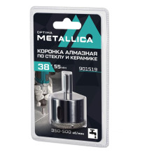 Коронка алмазная METALLICA Optima 38x55 мм, #80, по стеклу, плитке, 1 шт, в блистере.