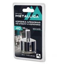 Коронка алмазная METALLICA Optima 40x55 мм, #80, по стеклу, плитке, 1 шт, в блистере.