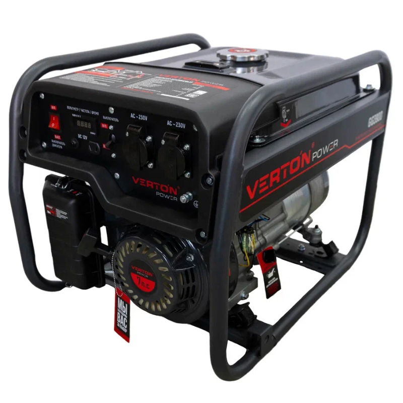 Генератор бензиновый VERTON POWER GG3900 (2,8/3,2 кВт, 230В, 7л.с., ручной старт, 12В, бак 12л, счет