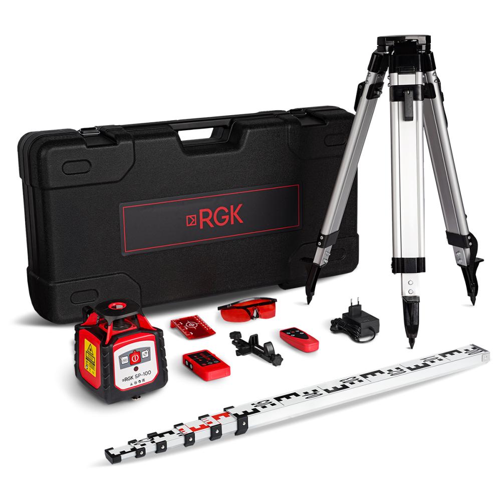 Комплект ротационного нивелира с раздвижным штативом RGK SP-100 COMBO Комплект ротационного нивелира с раздвижным штативом RGK SP-100 COMBO