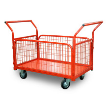 Тележка платформенная TOR ТП-3С (700х1200) с бортами из сетки и двумя ручками (колеса 160 мм)