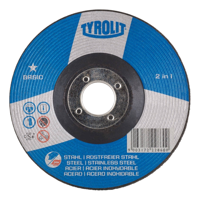 Диск обдирочный Tyrolit 27 125х6,0х22,23 А30Q-BF 2 in 1 BASIC (упаковка 10 шт.) Диск обдирочный Tyrolit 27 125х6,0х22,23 А30Q-BF 2 in 1 BASIC (упаковка 10 шт.)