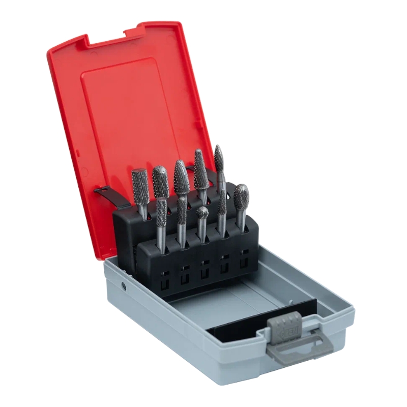 Набор твердосплавных борфрез RODMIX 10 шт, двойная насечка (A06, A10, C06, C10, D08, F10, L06, L10, E10, H06) Набор твердосплавных борфрез RODMIX 10 шт, двойная насечка (A06, A10, C06, C10, D08, F10, L06, L10, E10, H06)