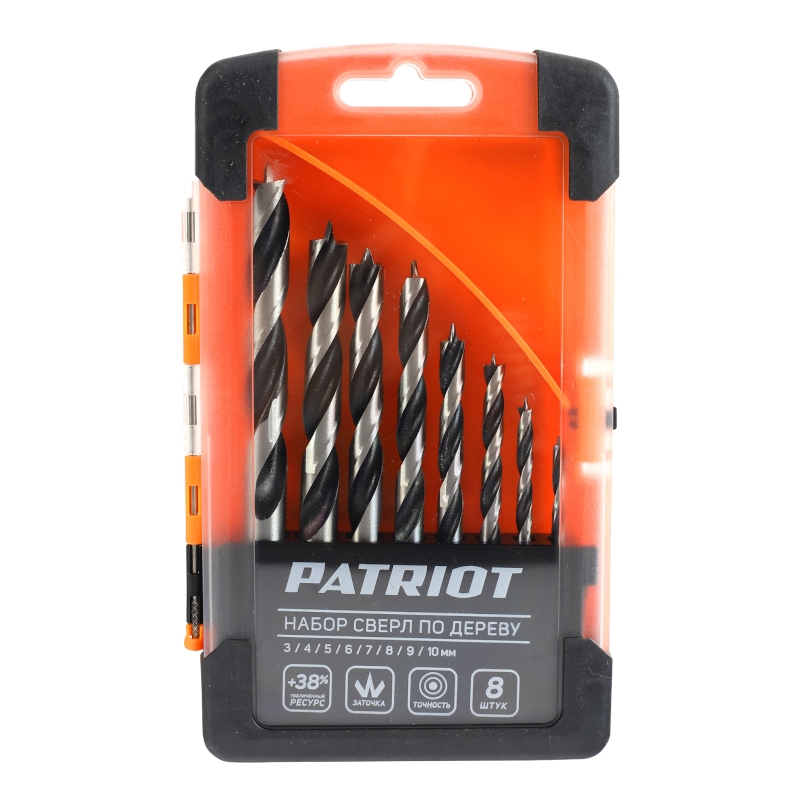 Набор спиральных сверл по дереву (8 шт; 3-10 мм) EDGE by PATRIOT Набор спиральных сверл по дереву (8 шт; 3-10 мм) EDGE by PATRIOT
