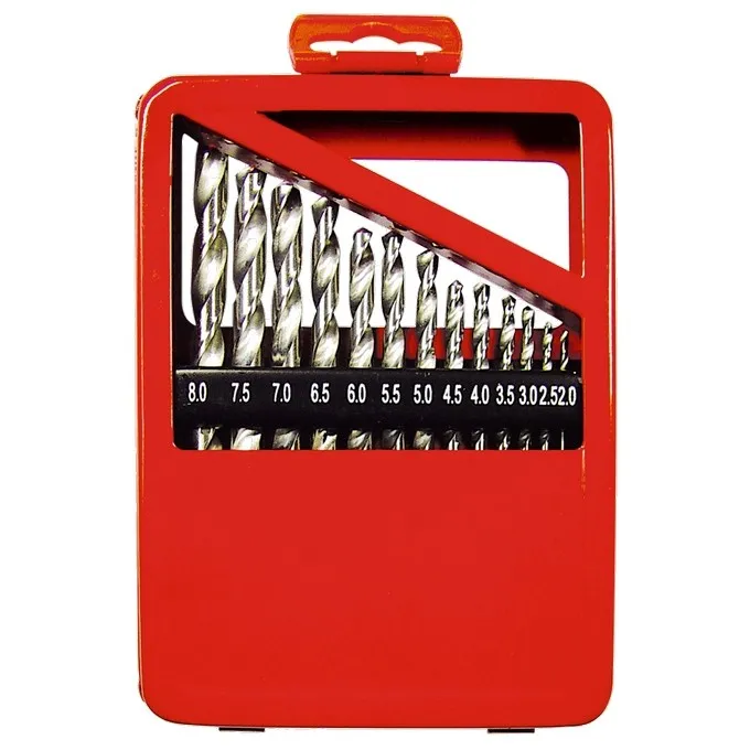 Набор сверл по металлу, 2-8 мм (через 0.5 мм), HSS, 13 шт, металл. коробка, цилиндр. хвостовик