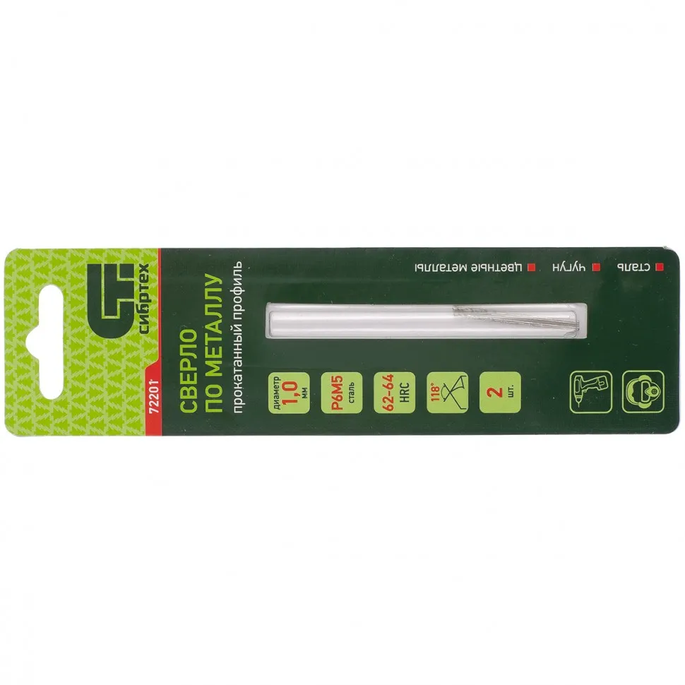 Сверло по металлу 1 мм, Р6М5.2 шт Сибртех Сверло по металлу 1 мм, Р6М5.2 шт Сибртех