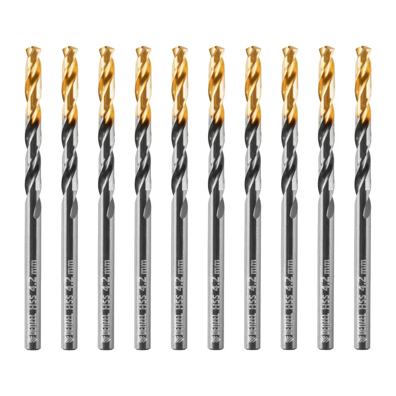 Сверло по металлу Denzel 4,2 мм, HSS-Tin, Golden Tip, 10 шт. Сверло по металлу Denzel 4,2 мм, HSS-Tin, Golden Tip, 10 шт.