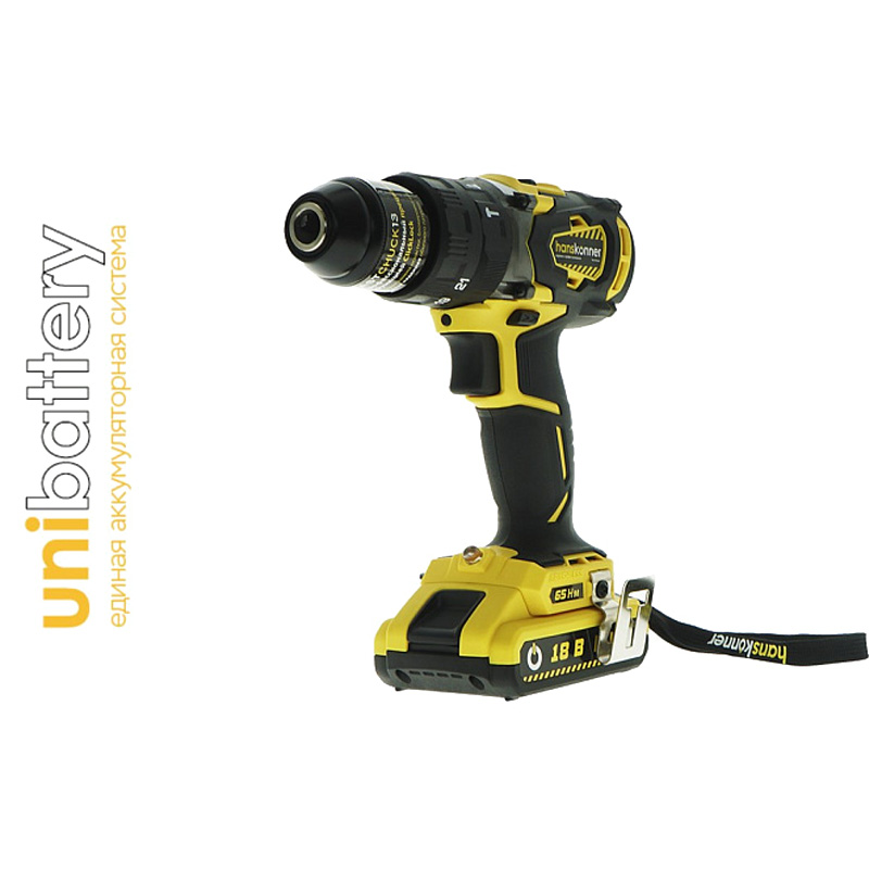 Аккумуляторный шуруповерт Hanskonner HCD1865BLI Unibattery